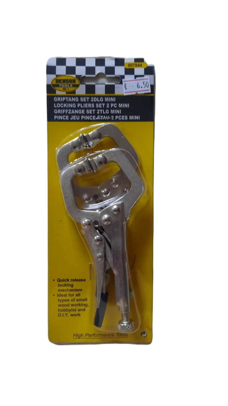 Griptangset 2-delig mini kromme bek /  C-klem