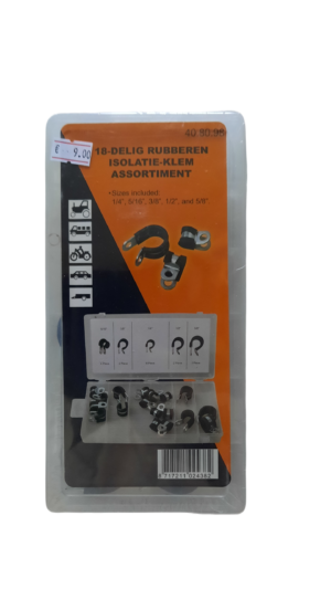 Rubberen isolatie-klem / p-clip / leidingklem assortiment 18-delig
