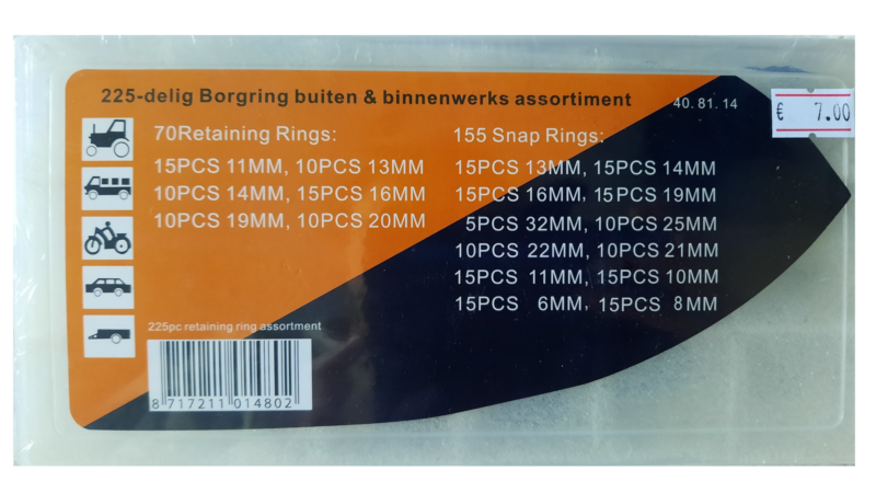 Borgringen assortiment / borgringen set binnen / buiten 225-delig