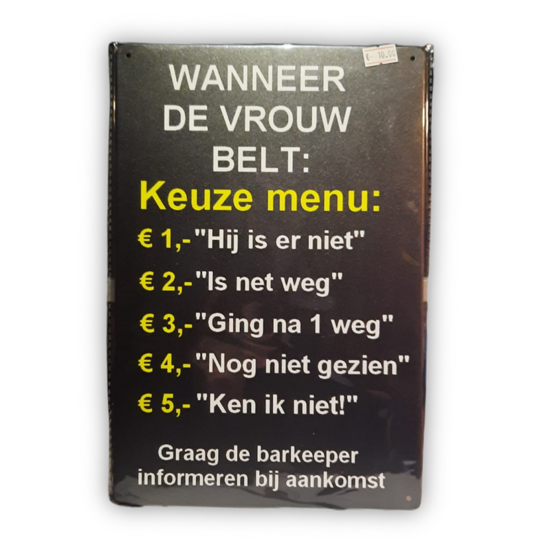 Wanneer de vrouw belt: Keuzemenu: